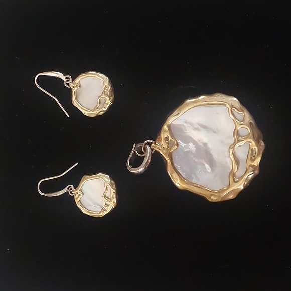 Robert Lee Morris  sterling ,brass and mother of pearl earrings and pendant - Picture 1 of 1
